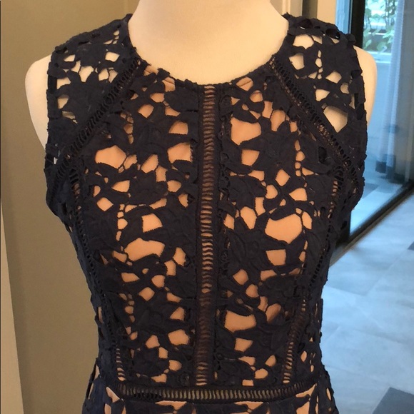 Sale!!Slate blue fitted lace dress with tan lining - Picture 4 of 7